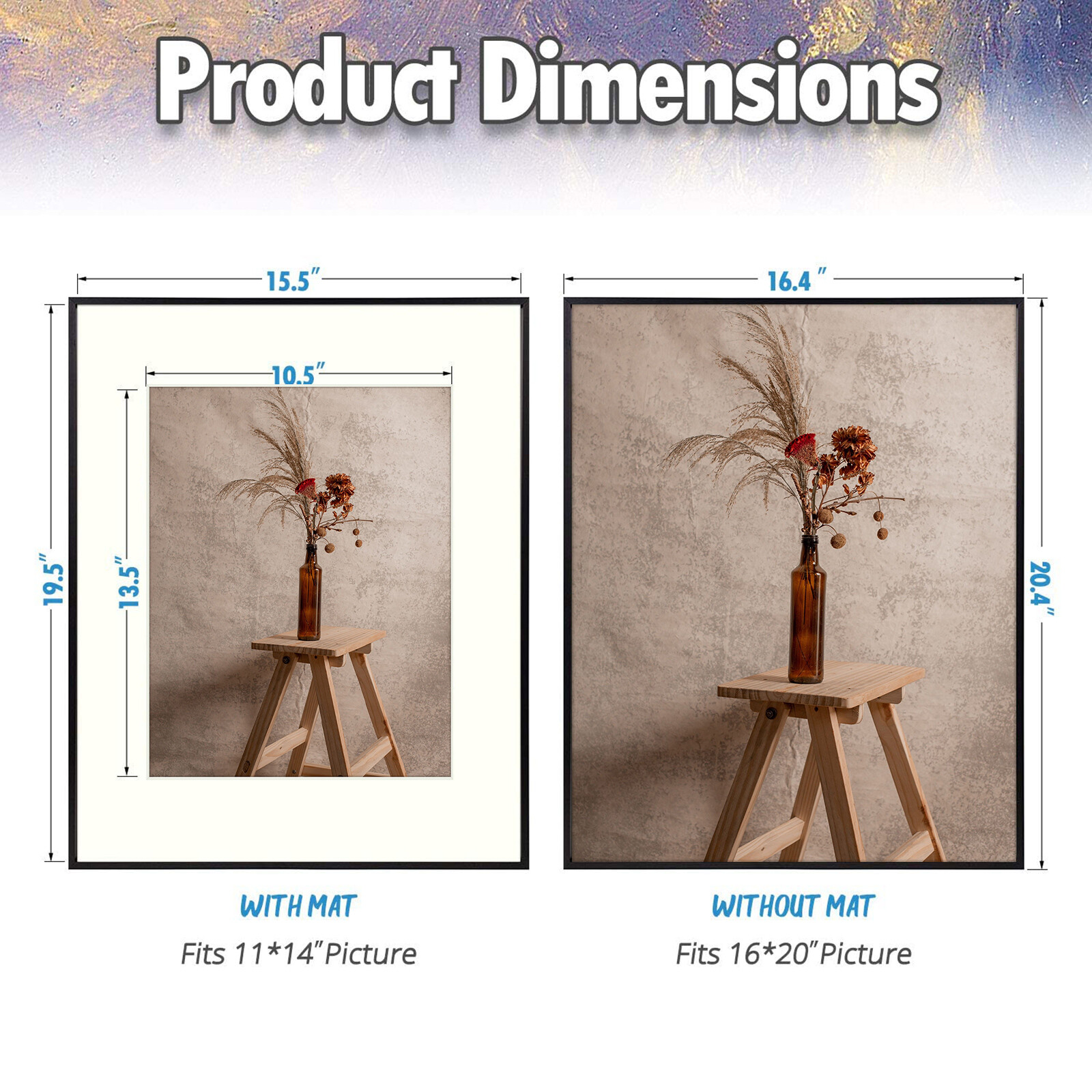 2 Pack Aluminum Picture Frame Real Glass Ivory Mat Horizontal and Vertical