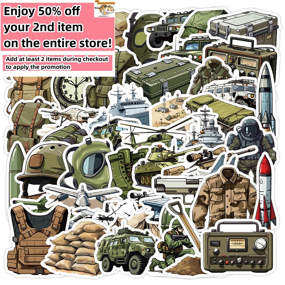 50pcs Waterproof Vinyl Stickers US Army Military Buff Car Luggage Phone Laptop