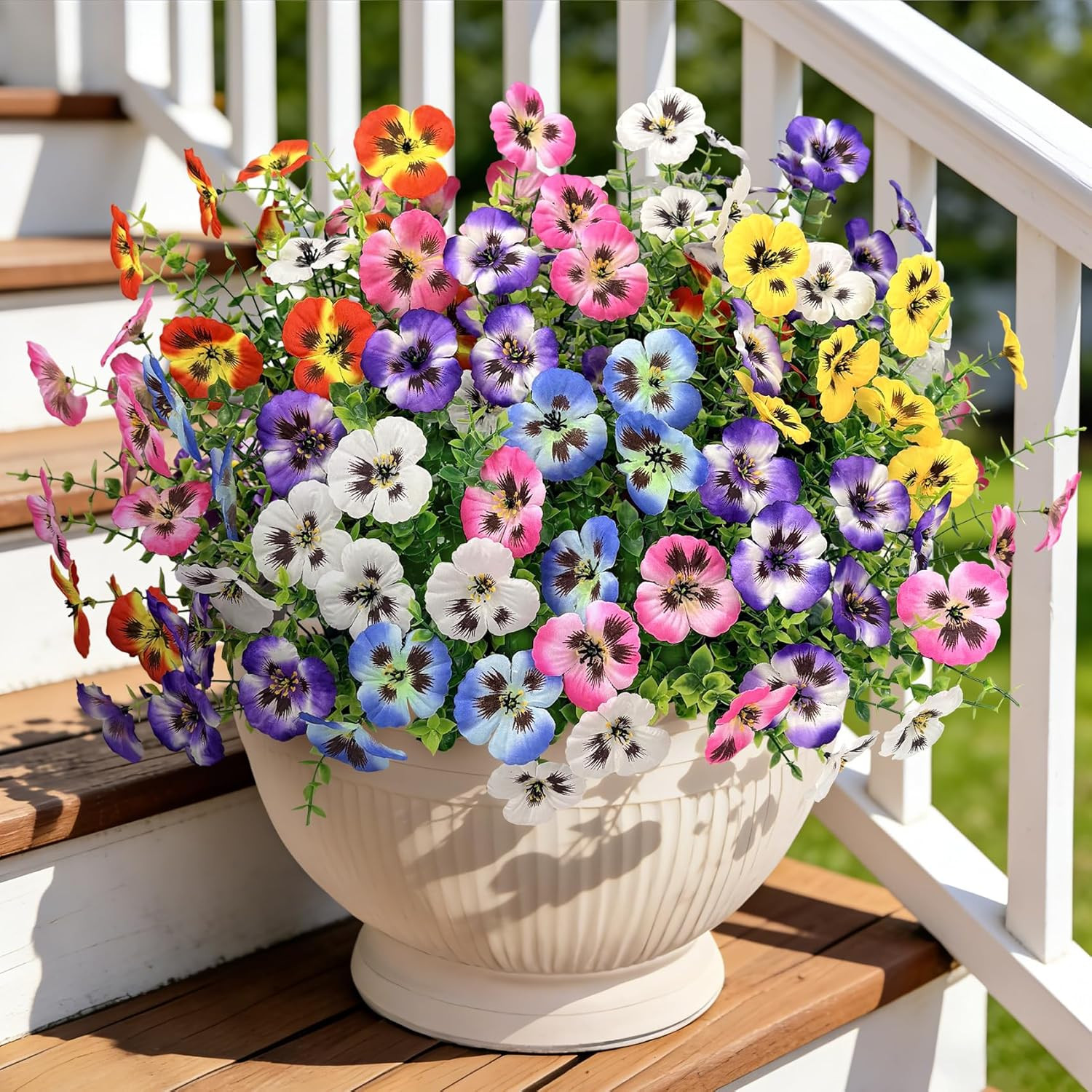Ouddy Decor 20 Bundles Artificial Pansy Flowers for Outdoors, Fake Silk Flowers