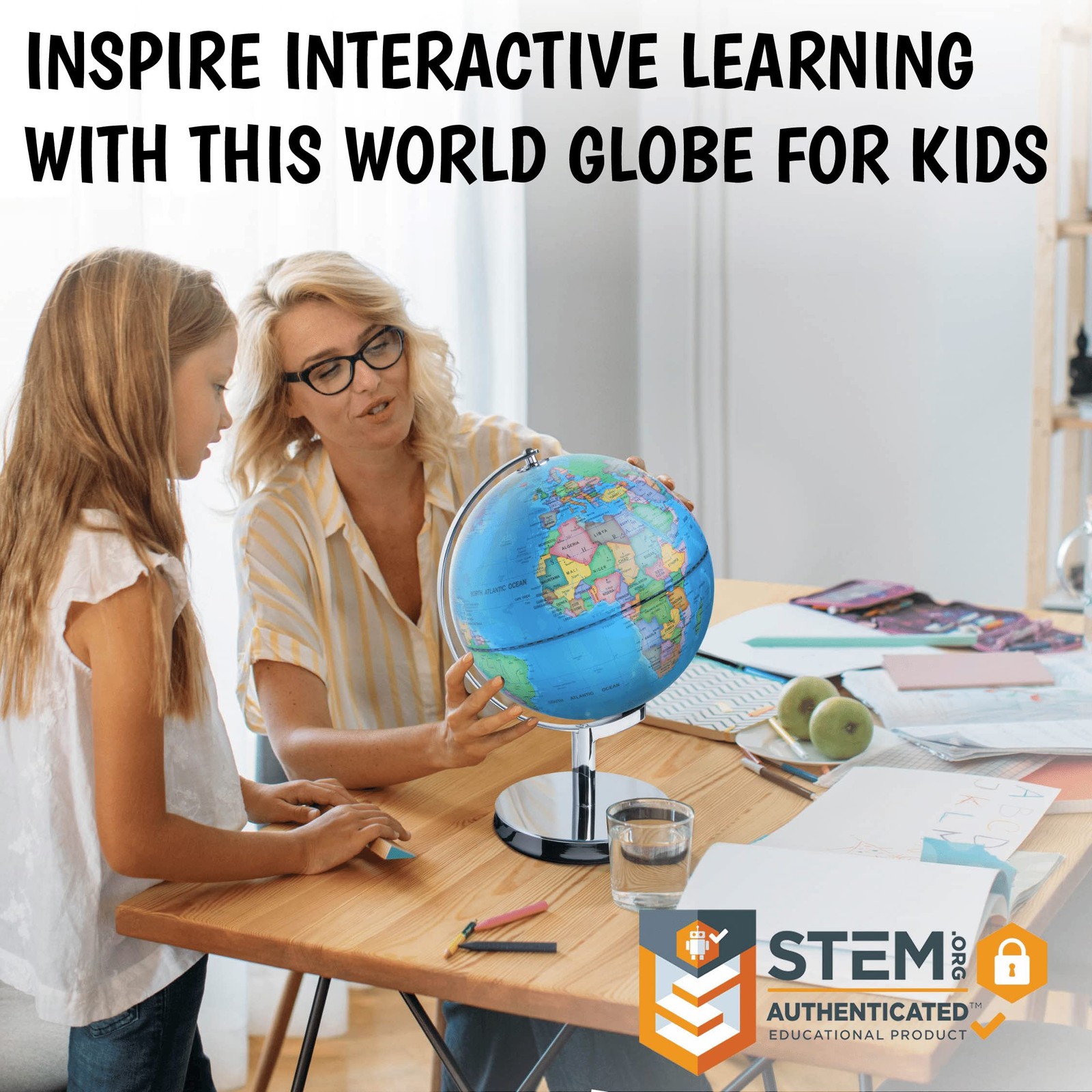 USA Toyz Illuminated World Globe with Stand – 3in1 STEM Globes for Adults and