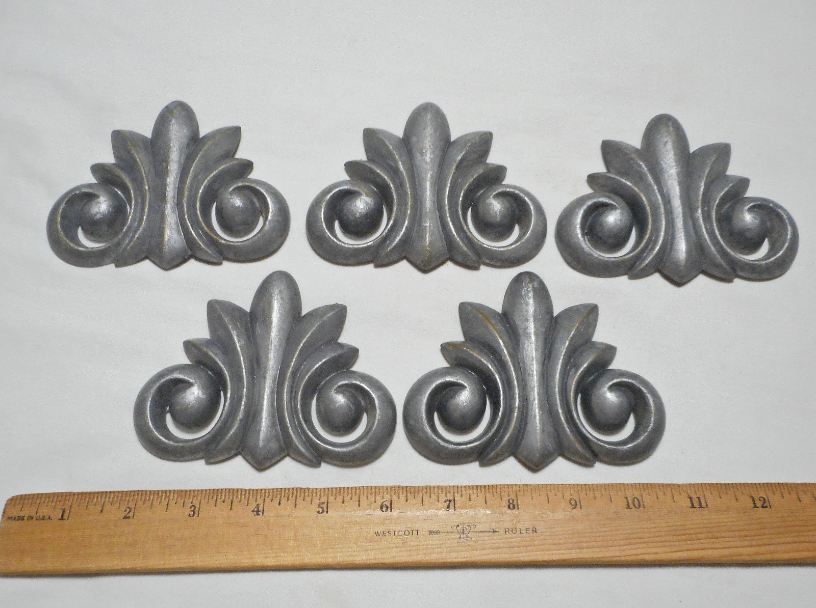 5 Vintage Fleur De Lis Decorative Aluminum Metal Appliques Furniture Fence Gate