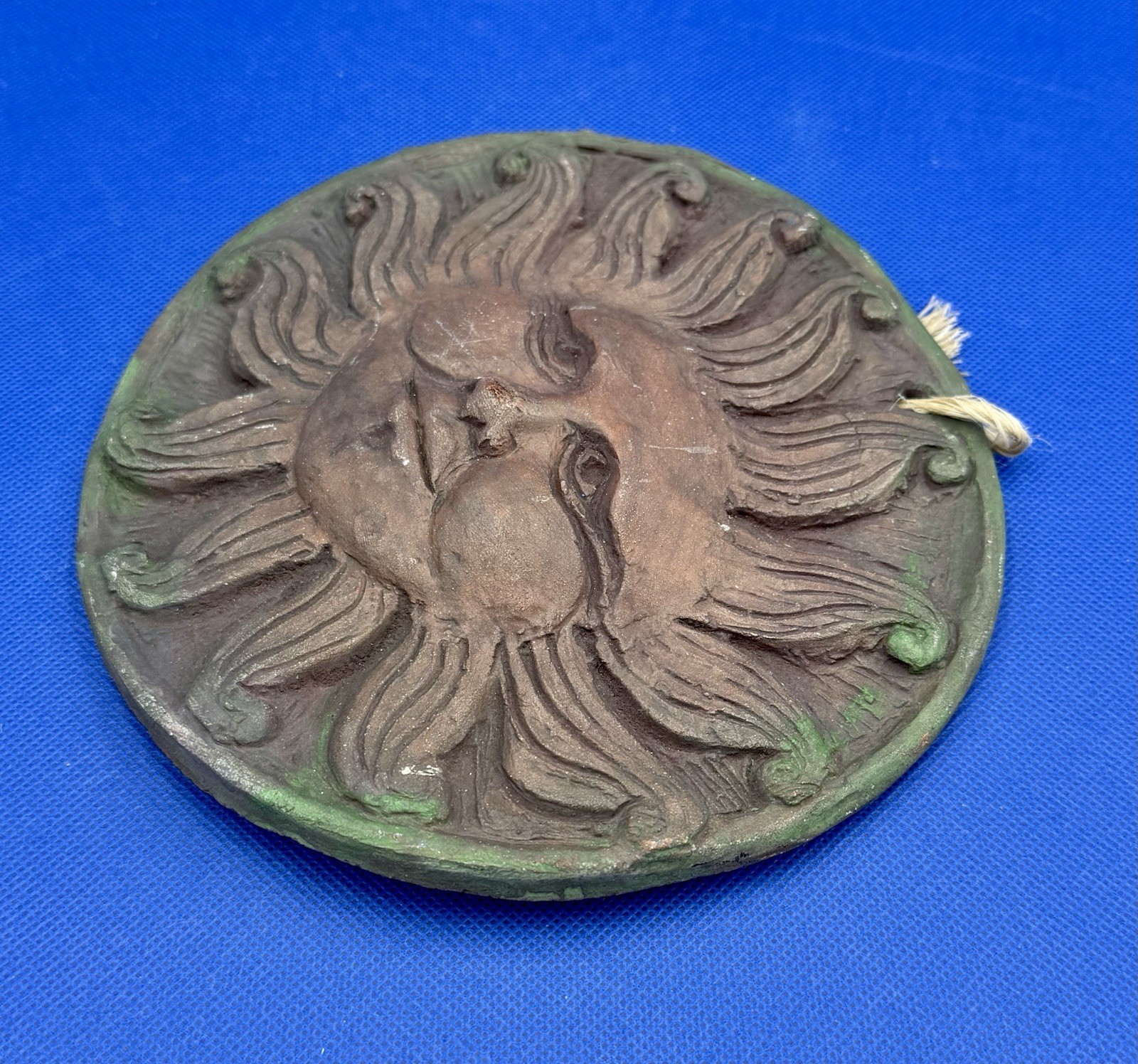 Vintage Terracotta Celestial Sun Face Wall Plaque Hippie Decor Hanging