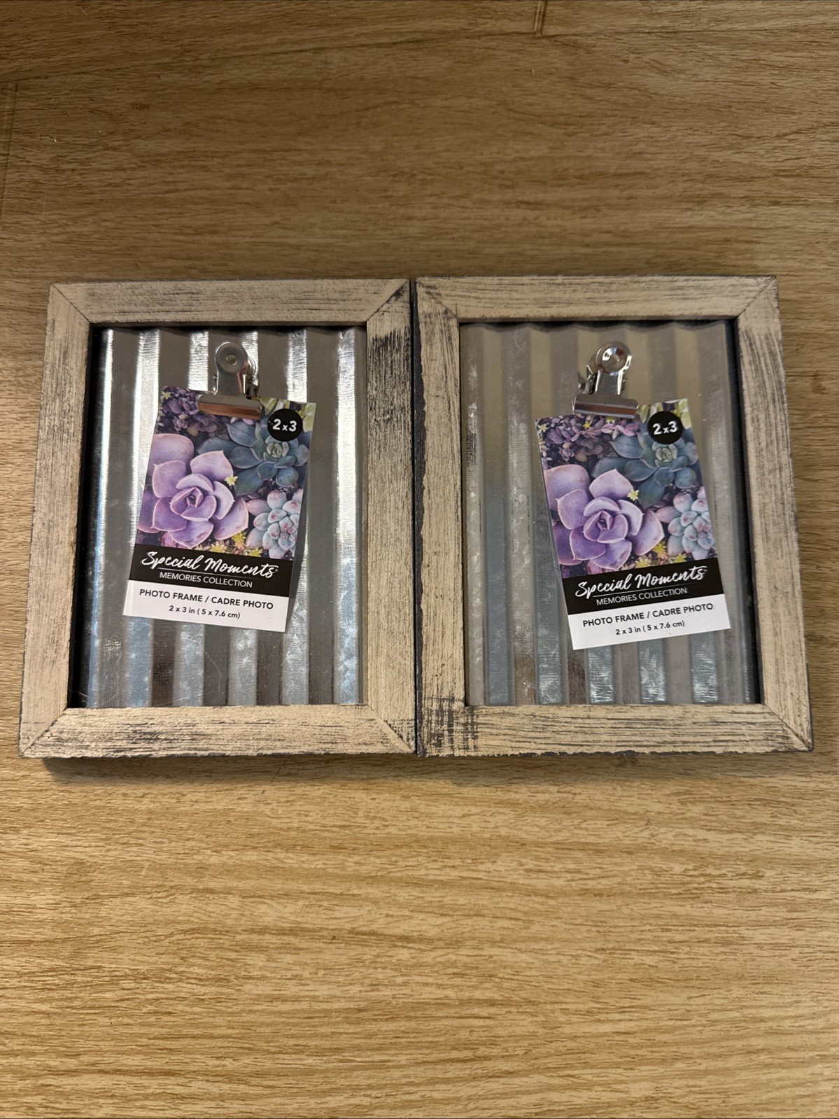 2 Farmhouse Style 6″ Picture Frames 2” X 3” Photo Wood Tin Metal Clip Rustic
