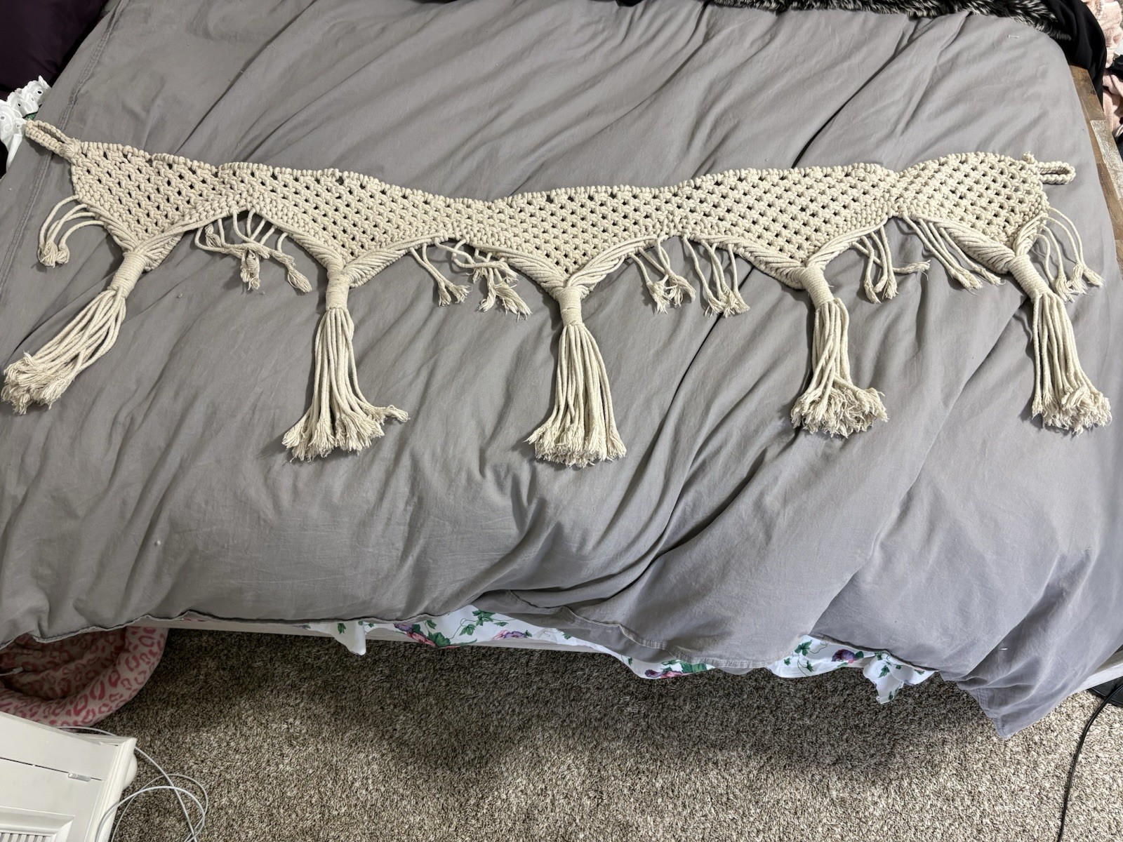 Boho Macrame Window Curtain 65 x 18 in Hand Woven Wall Hanging Mantle Scarf