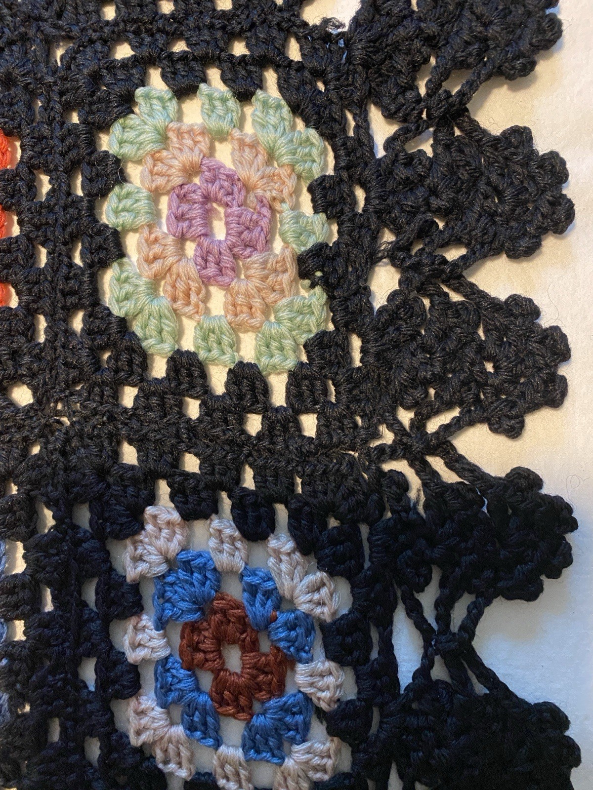 Granny Square Afghan Throw Blanket Vintage 46” X 76” Grannycore Black + Multi