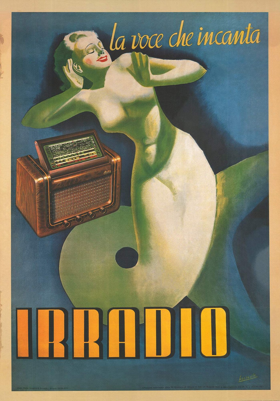 GINO BOCCASILE Irradio La voce de Incanta 54.25″ x 38.25″ Offset Lithograph 1998