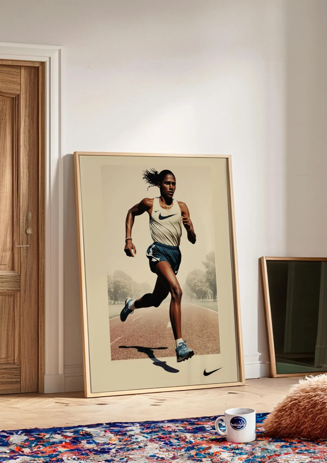 Vintage Nike Poster, Woman Running Framed Print, Retro Art, Midcentury Modern