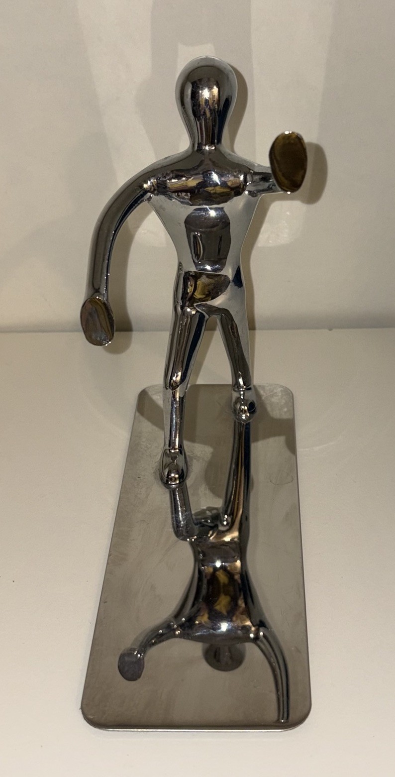 Modern Metal Stick Figure Book Holder Sculpture | Stainless Steel Bookend