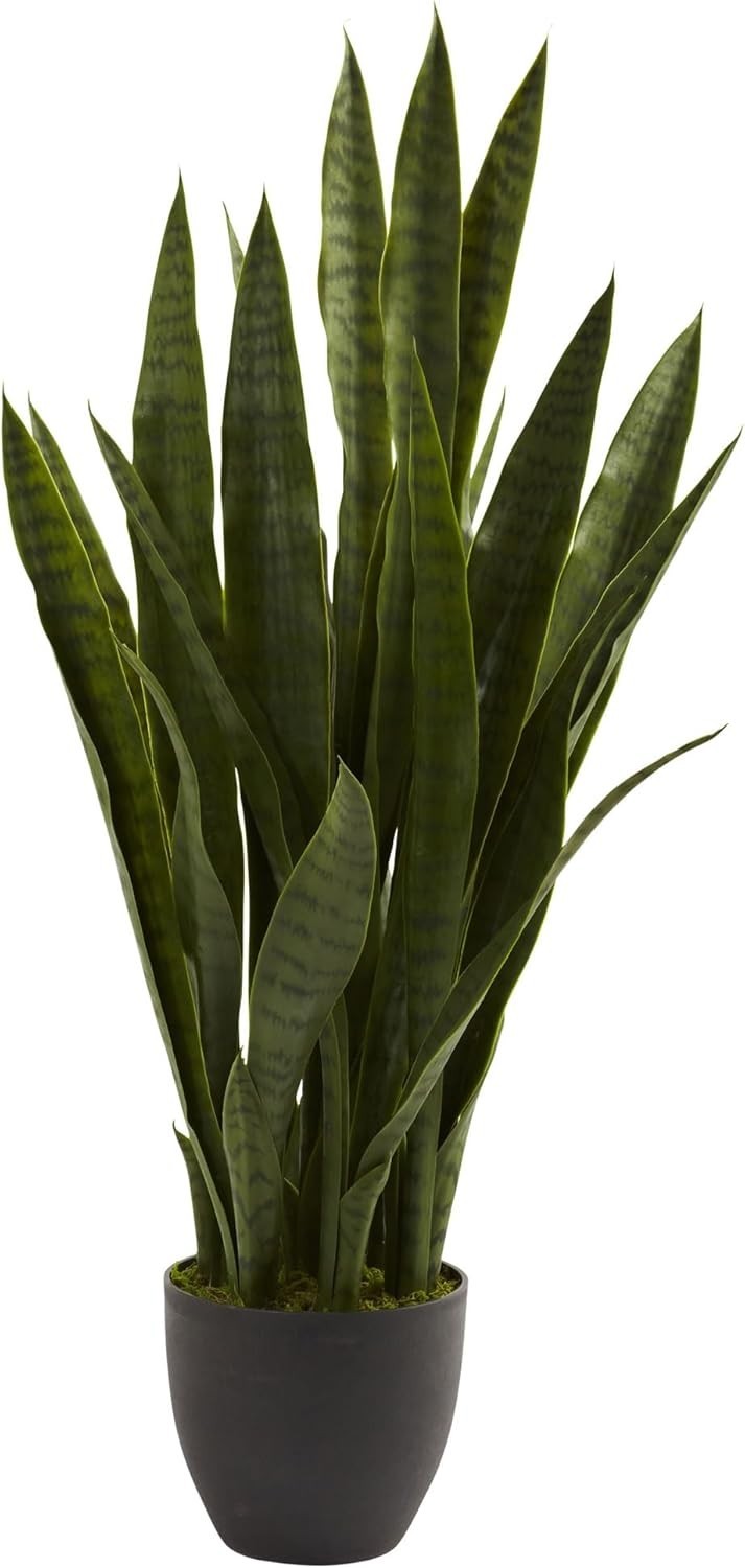 Artificial Snake Plant 35in Faux Greenery Indoor Decor Black Planter