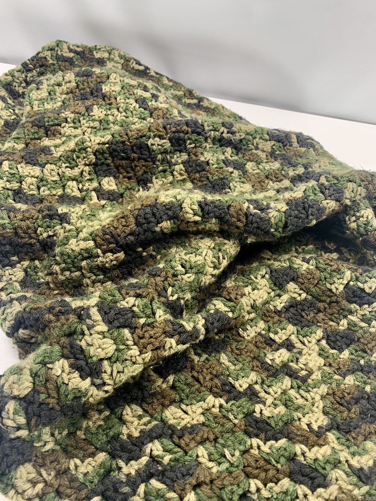 Handmade Crochet Blanket Afghan Lap Throw Camouflage Look ￼30in x 42in Vintage