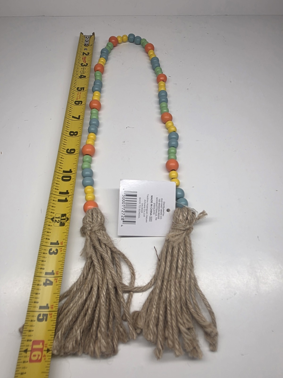 True Living 32″ Long Decorative Wood Bead Strand With Tassels – Multicolor, NEW