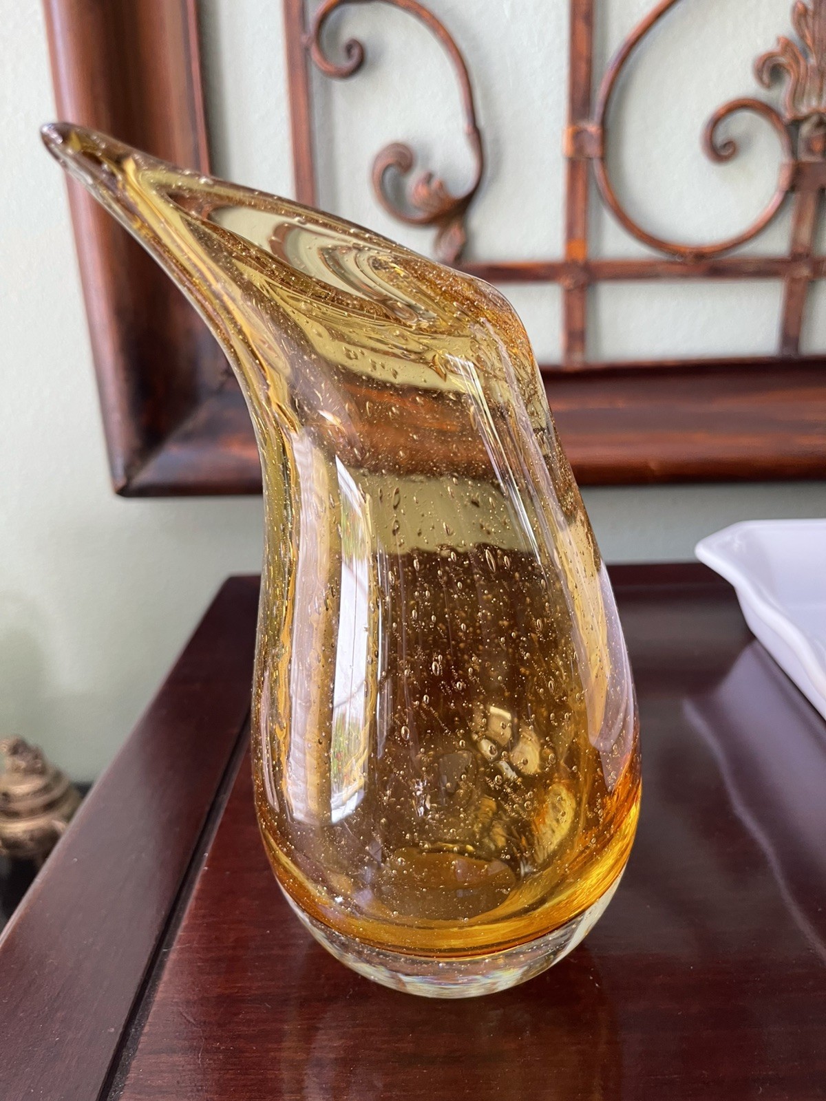 Vintage Amber Glass Bullicante Vase Heavy 3 lb. 9 oz. Home Essentials style 1806