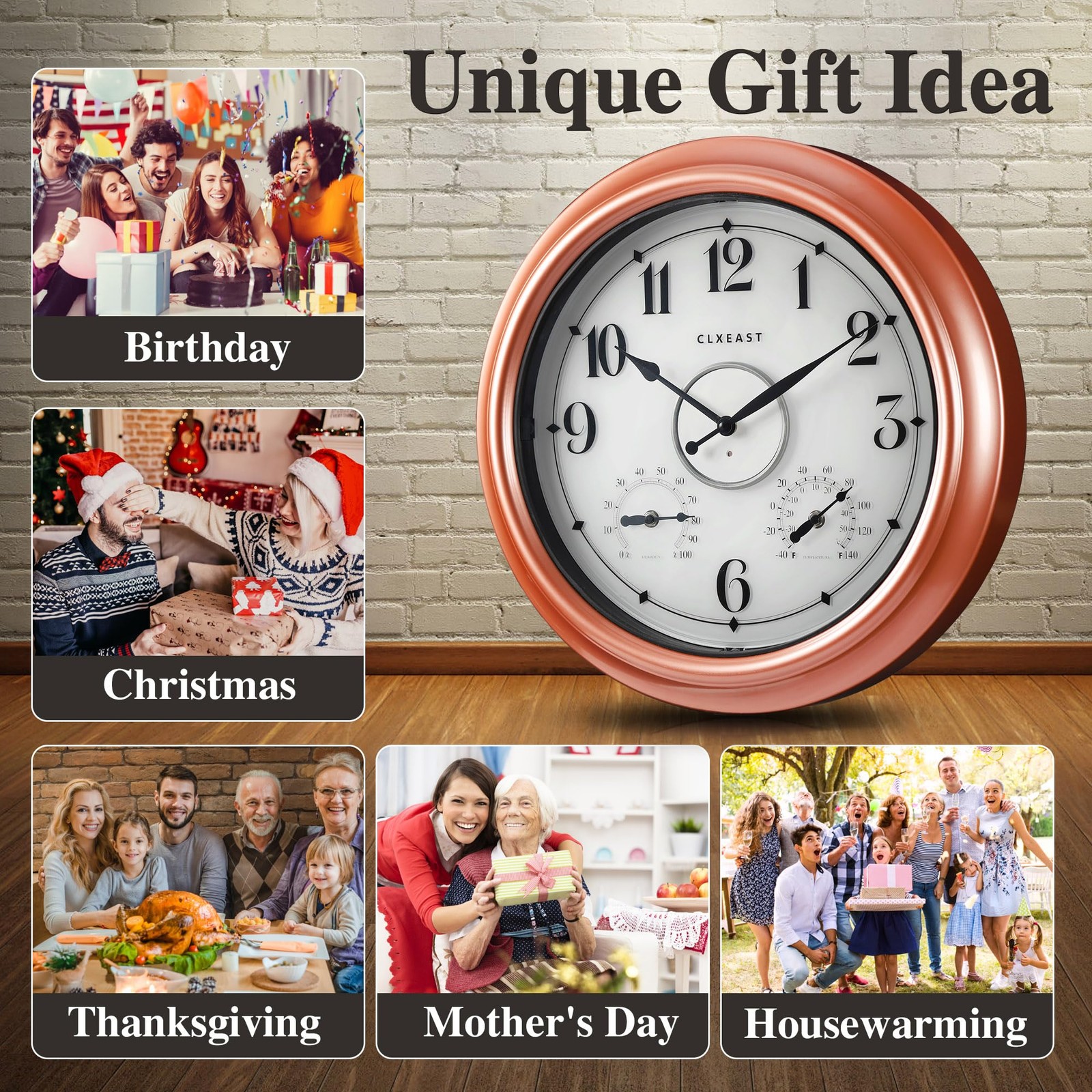 CLXEAST 18 Inch Illuminated Outdoor Indoor Clocks with Smart Sensor,