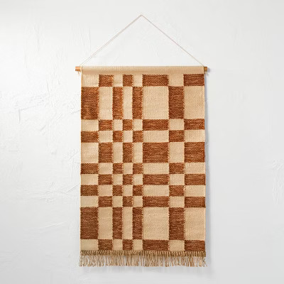 24″ x 36″ Hand Woven Jute/Polyester Wall Art with Wooden Dowel –
