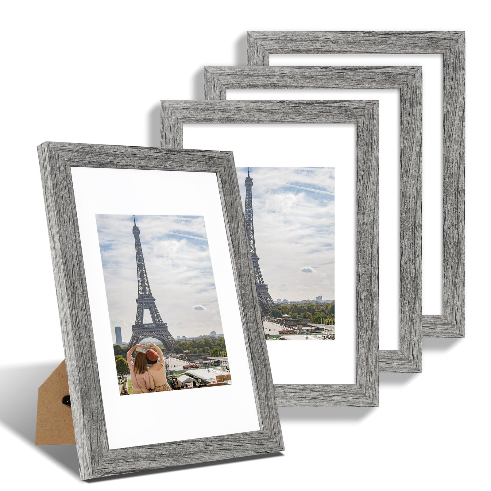 8×12 Picture Frame of 4, Made of Glass and Grey Wooden Frame Display 6×8 Pic…