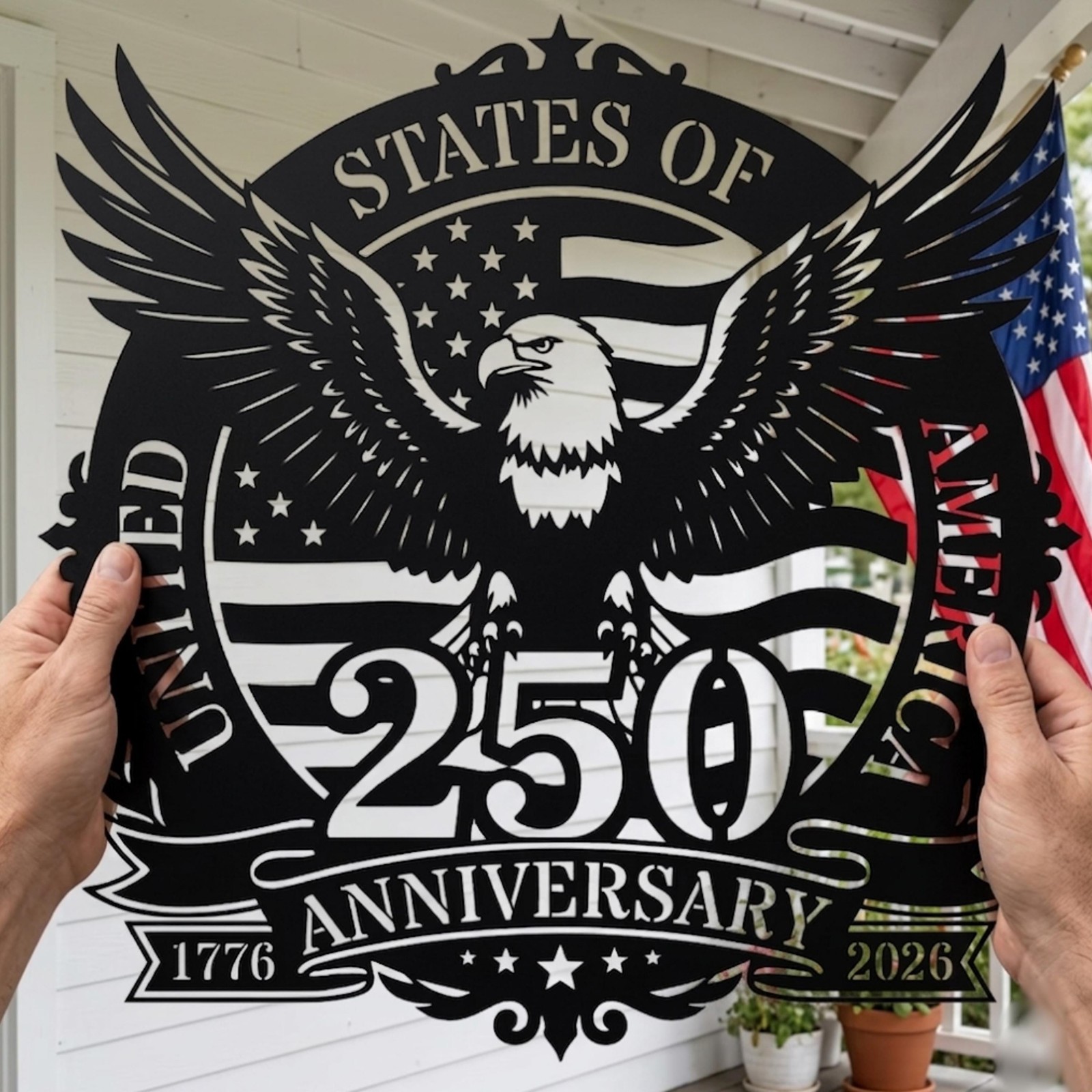 America 250th Anniversary Metal Sign Patriotic Eagle Door Hanger USA Independen
