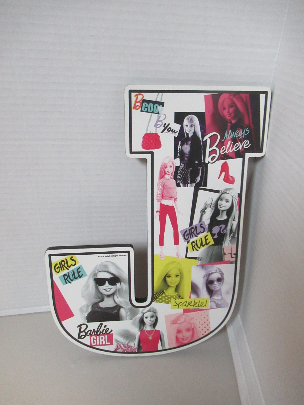 Barbie Letter “J” Wood Wall Art Print Décor For Kids Room NEW
