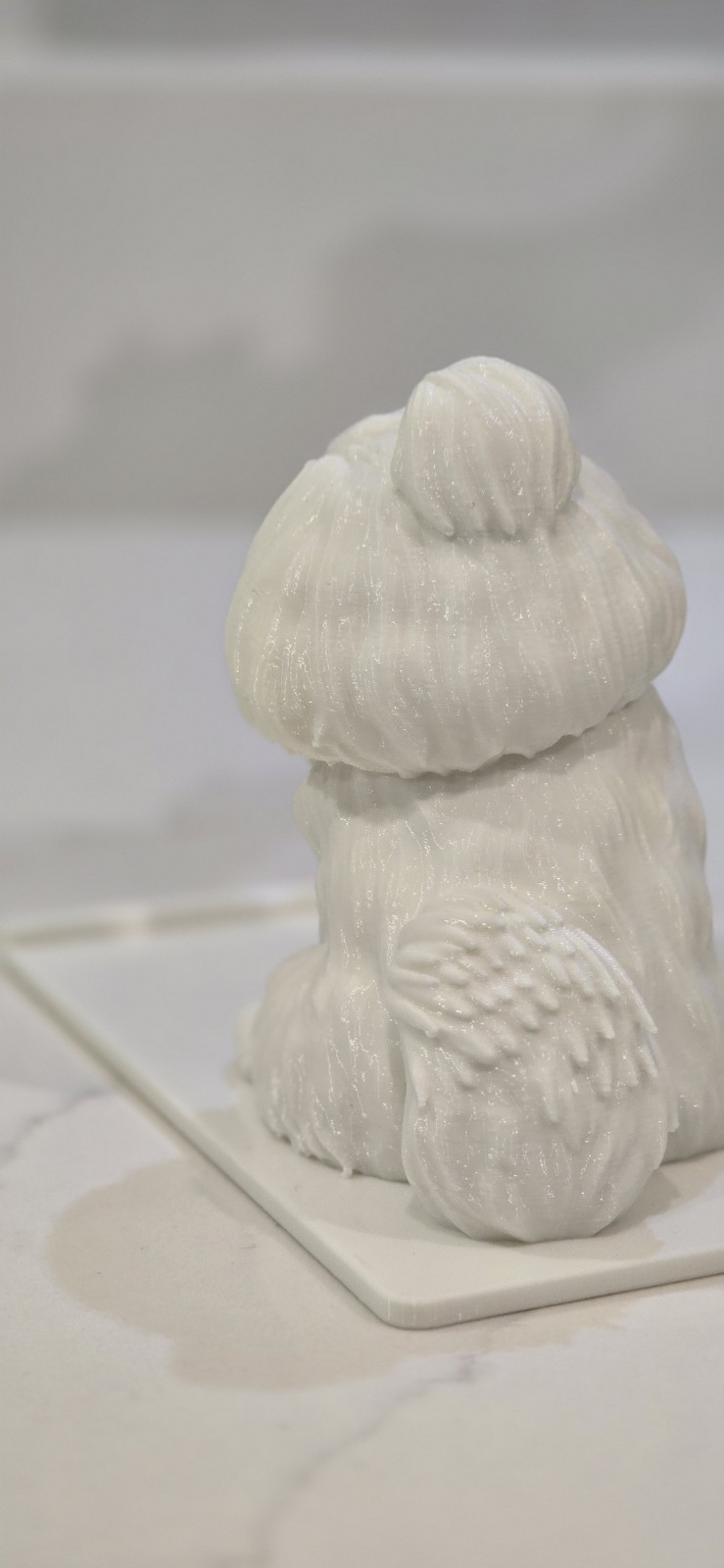 White Dog Figurine With Bow, Sitting Paw Up, Free Standing Adult Decor
