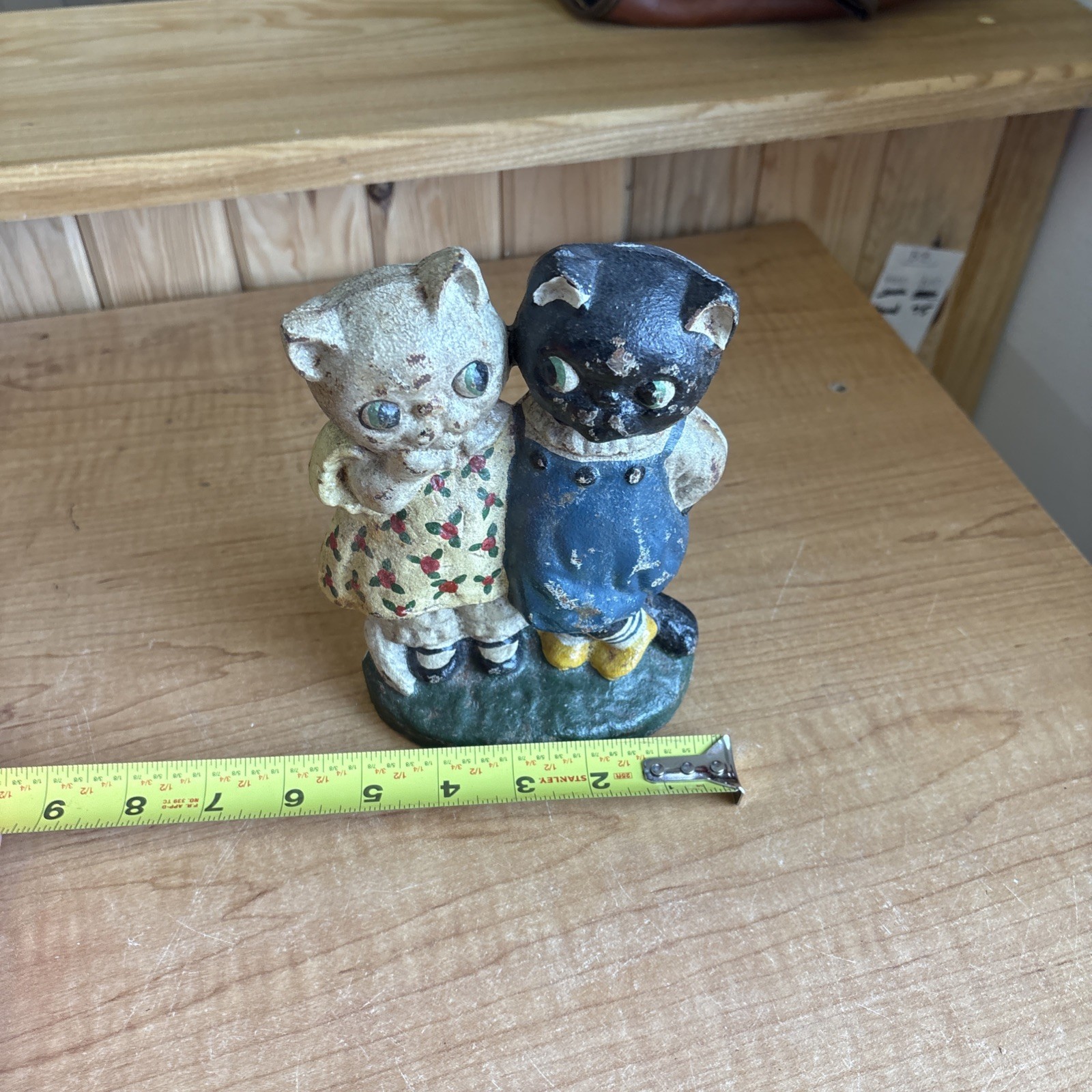 Antique Cast Iron Cat Couple Painted Doorstop Multicolor 🔥🔥🔥
