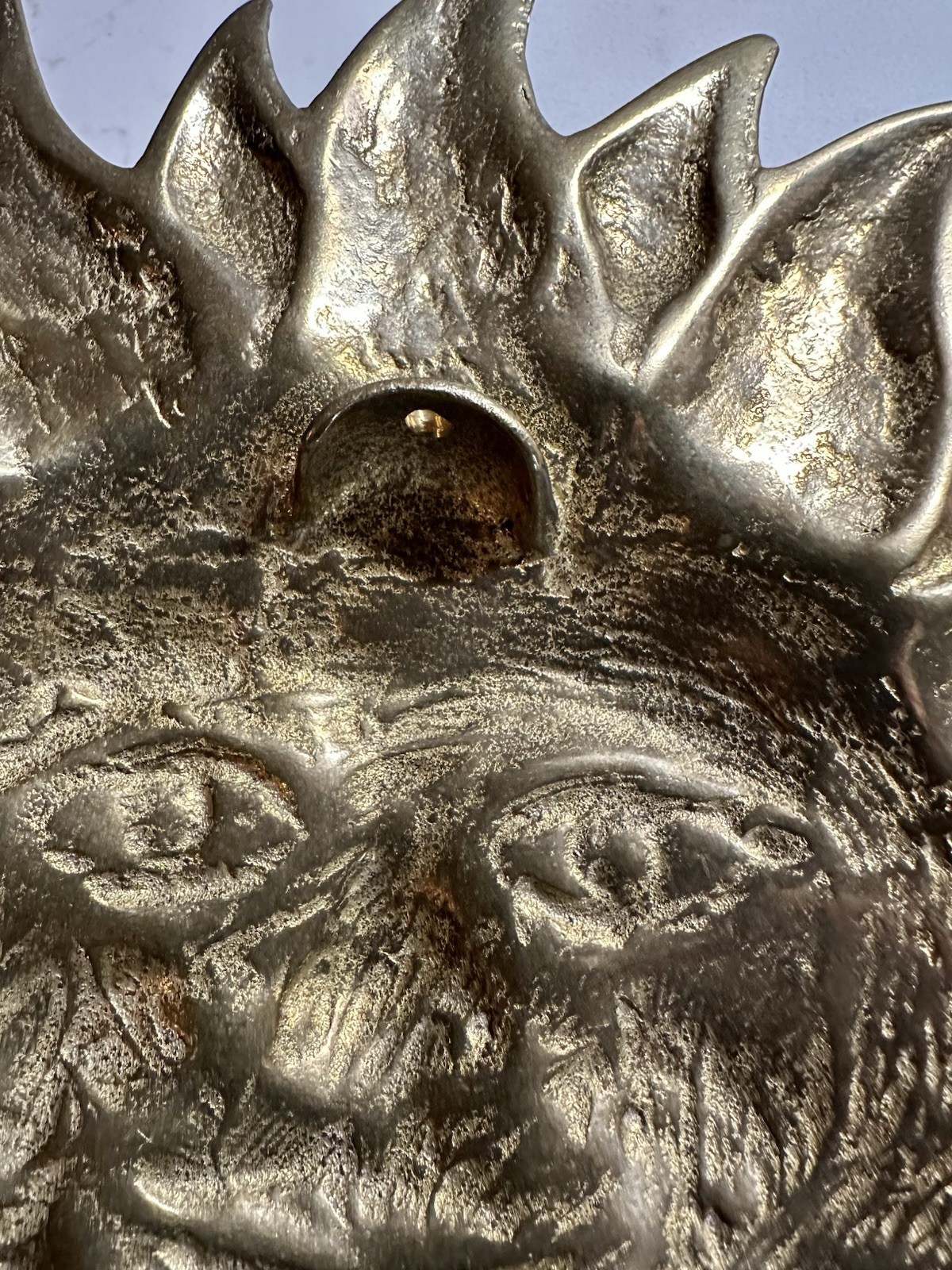 Vintage Heavy Brass Sun Face Wall Hanging Sculpture Mid Century 9”