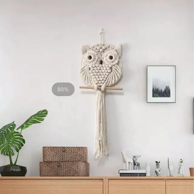 Owl Macrame Wall Hanging Handmade Woven Tapestry Boho Art Home Decor Tassel Gift