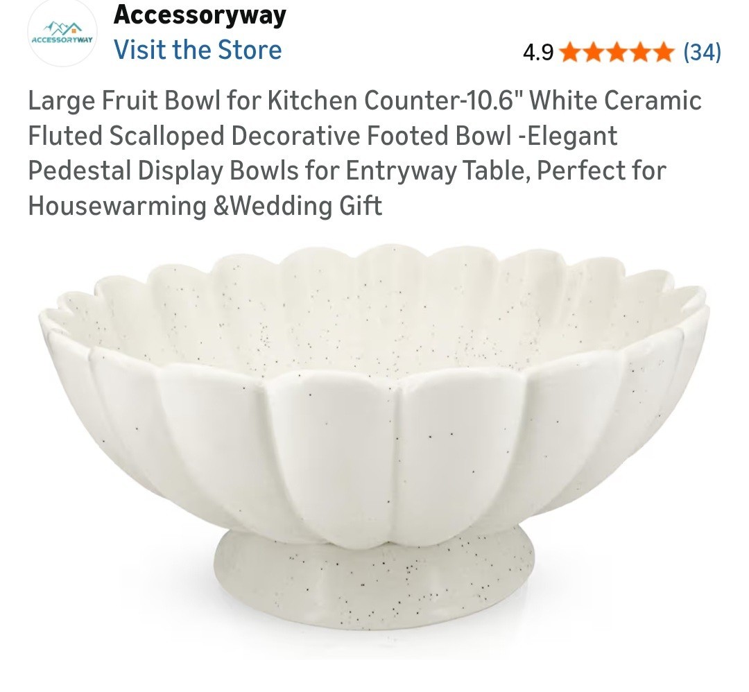 Accessoryway Large White Ceramic Footed Bowl-10.6″ Wide-NEW IN ORIG BOX