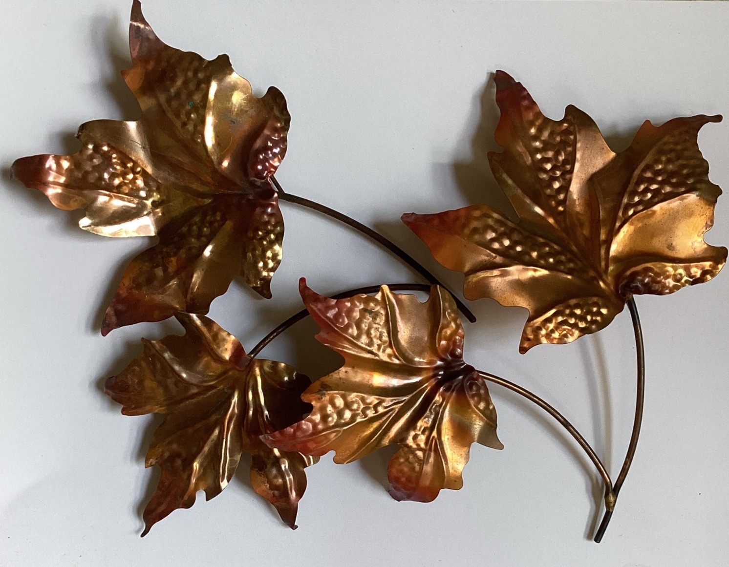 Vintage Mid Century Copper Metal Maple Leaf Wall Home Decoration Sculpture MCM