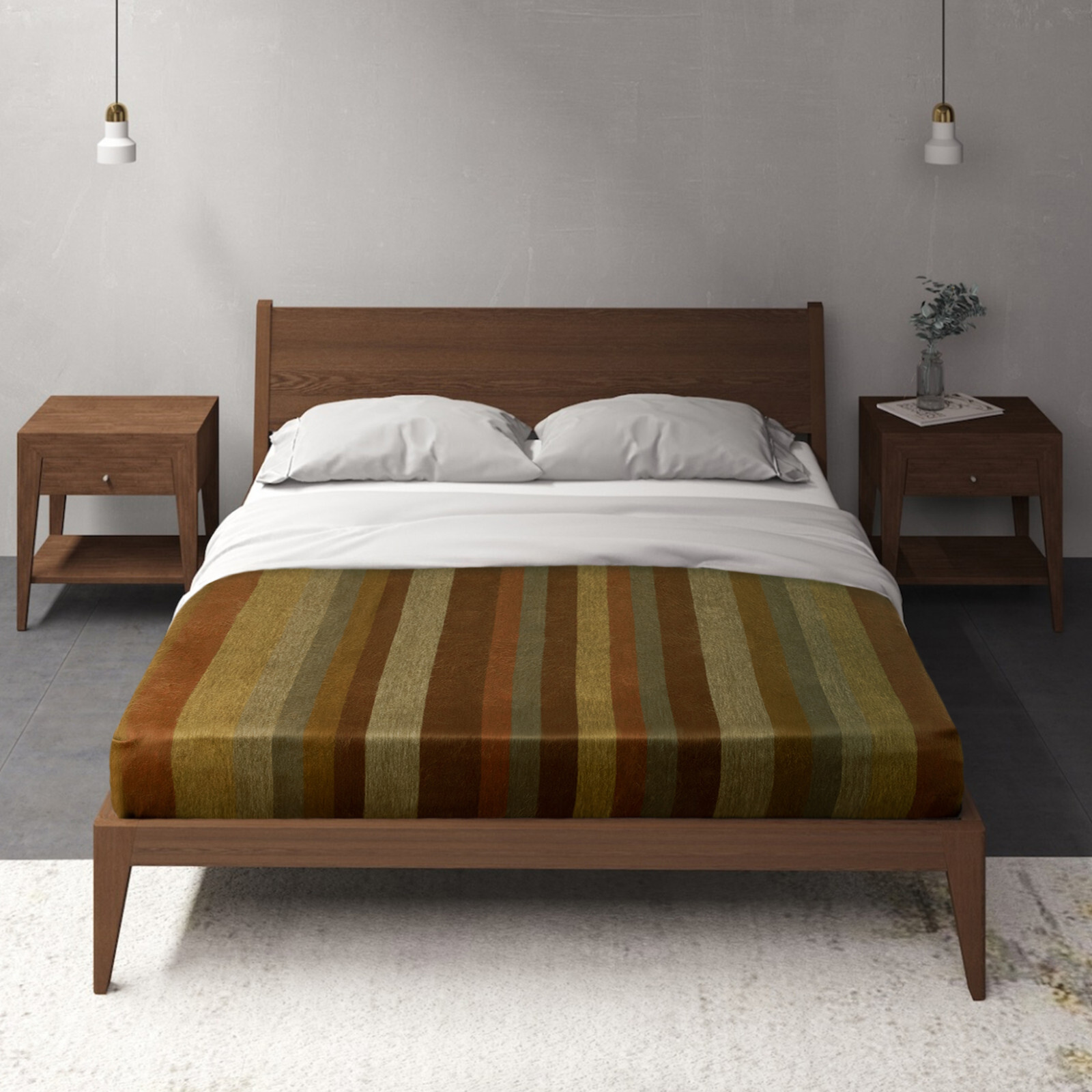 TOFFEE STRIPED ALPACA WOOL BLANKET – 95×69 in | GOLD BROWN RUST GREY | QUEEN