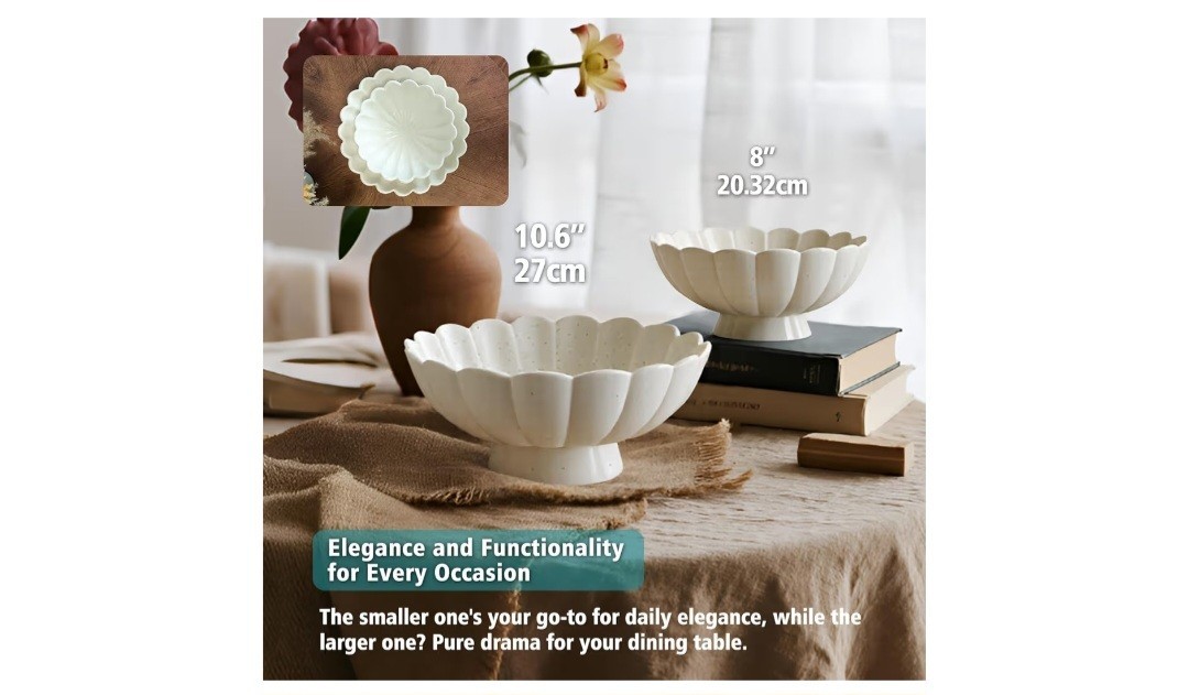 Accessoryway Large White Ceramic Footed Bowl-10.6″ Wide-NEW IN ORIG BOX