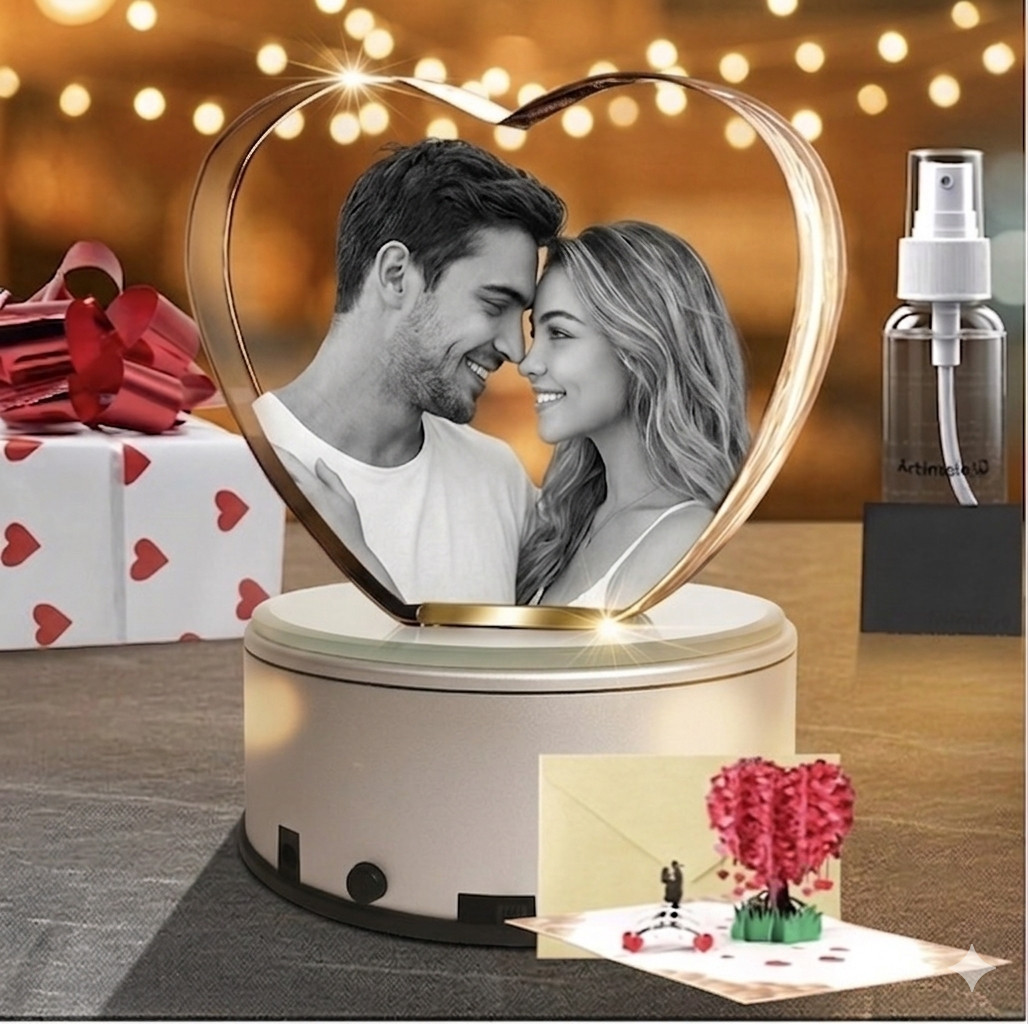 Medium Heart 3D Crystal Photo Premium Personalized Engraved Gift for Mom, Wife