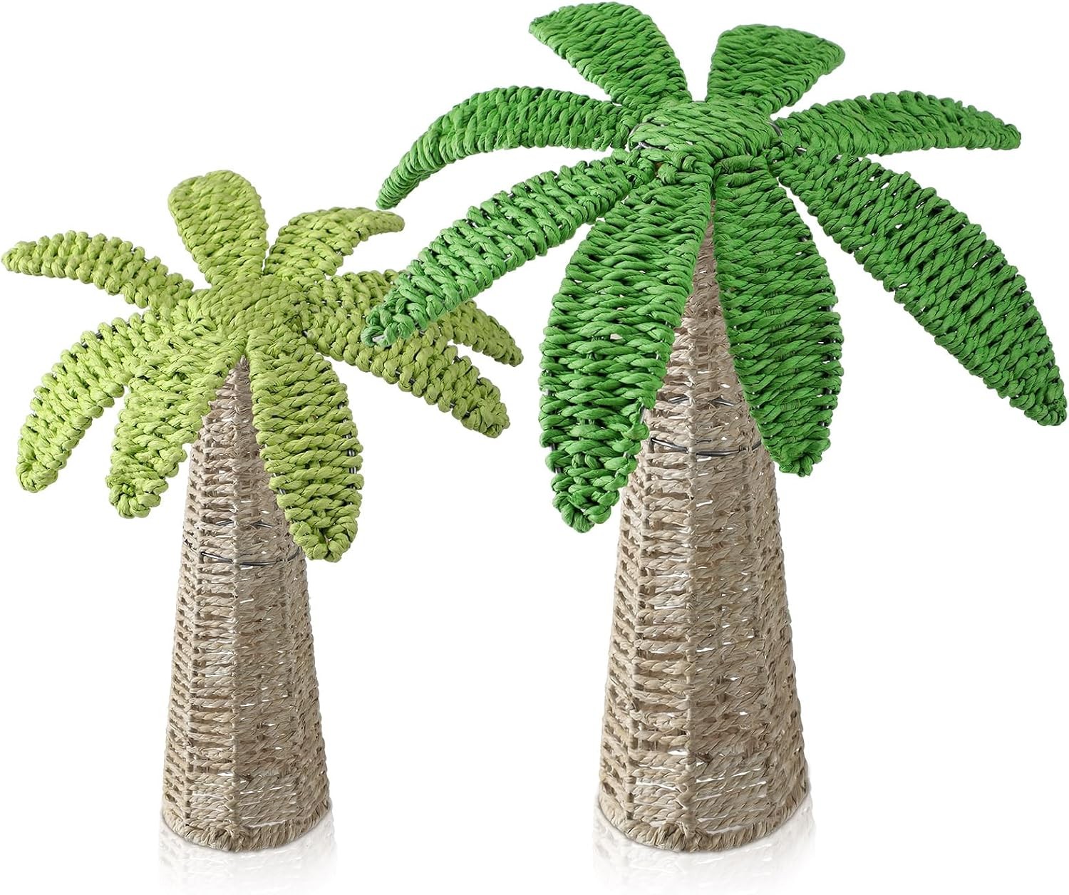 2 Pcs Weave Palm Tree Tabletop Decor, 9.8″ & 7″ Woven Rattan Palm Trees Tropical