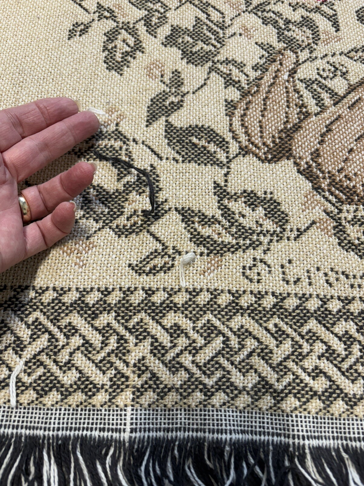 Vintage Crown Crafts Fringed Throw Blanket~Garden Harvest Basket Tapestry~44×55