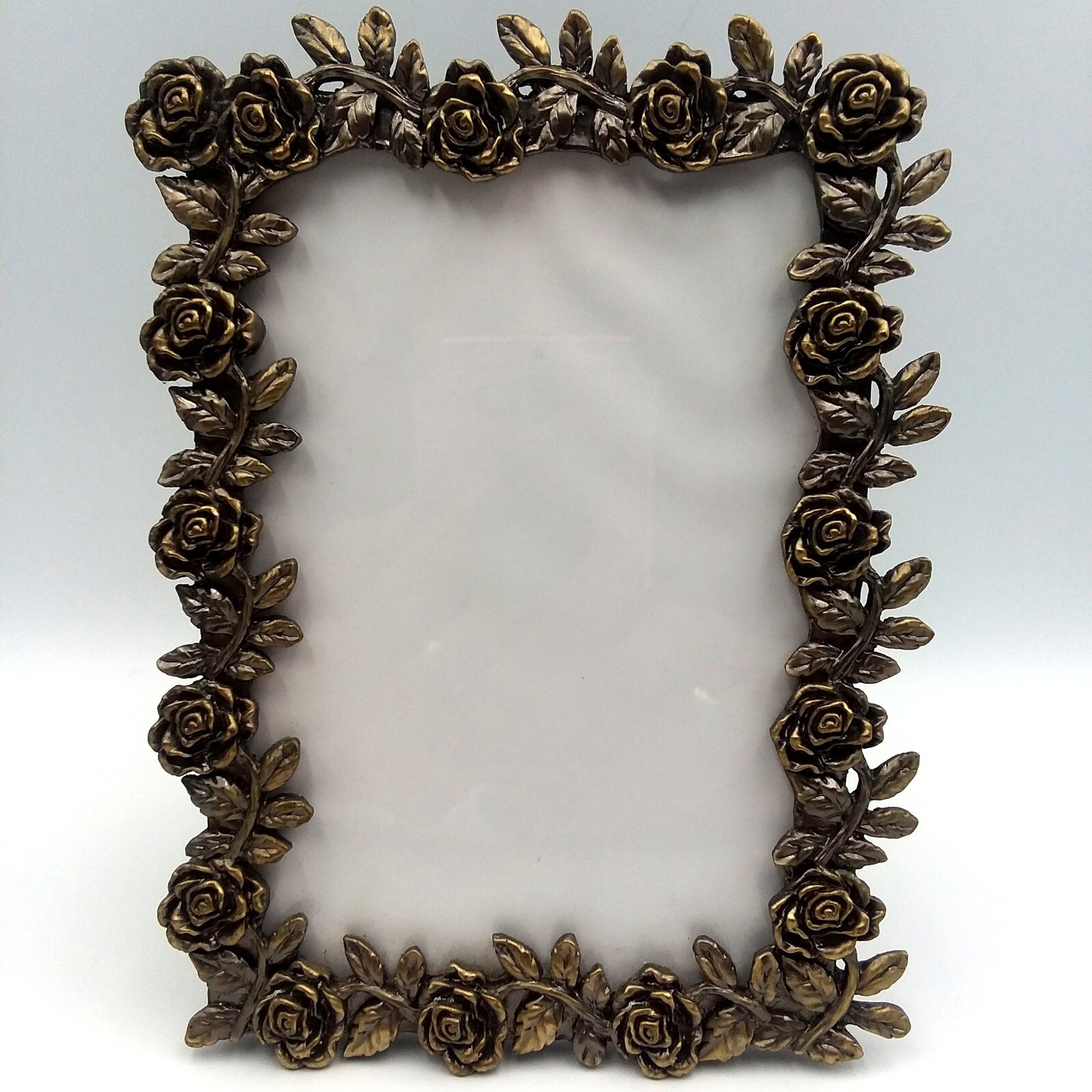 Rose Floral Picture Frame Bronze Finish Photo Display Tabletop Decor 4.75×6.5