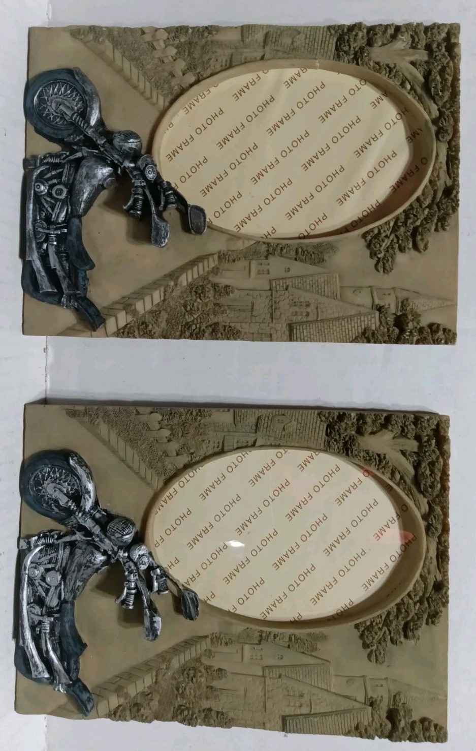 Motorcycle Textured 3D Picture Frame Lot of 2 Old Town Background 5″ in x 7″ in