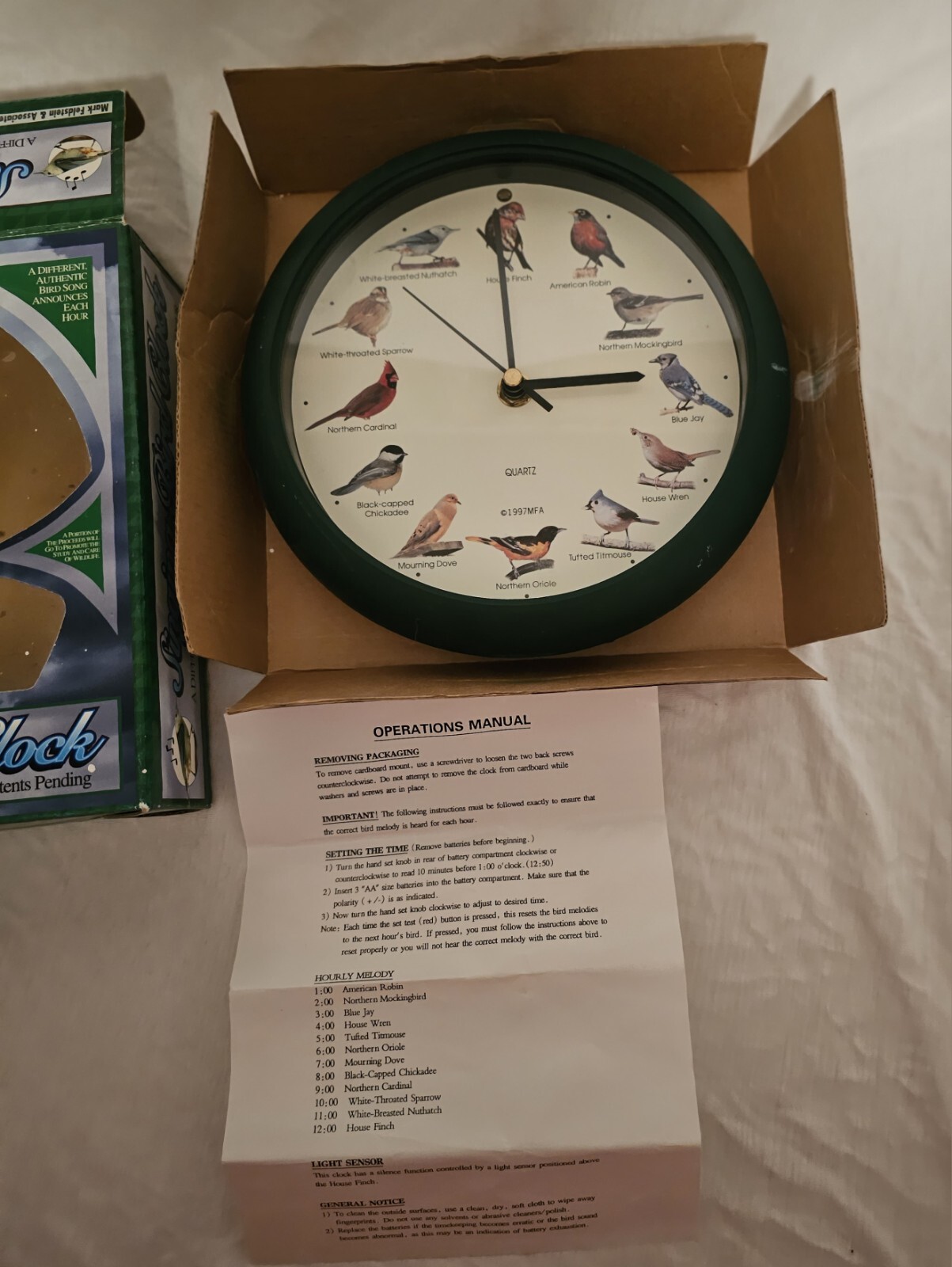 Singing Bird Clock 8” Mark Feldstein Open Box Vintage 1997 2 Scratches See Pic
