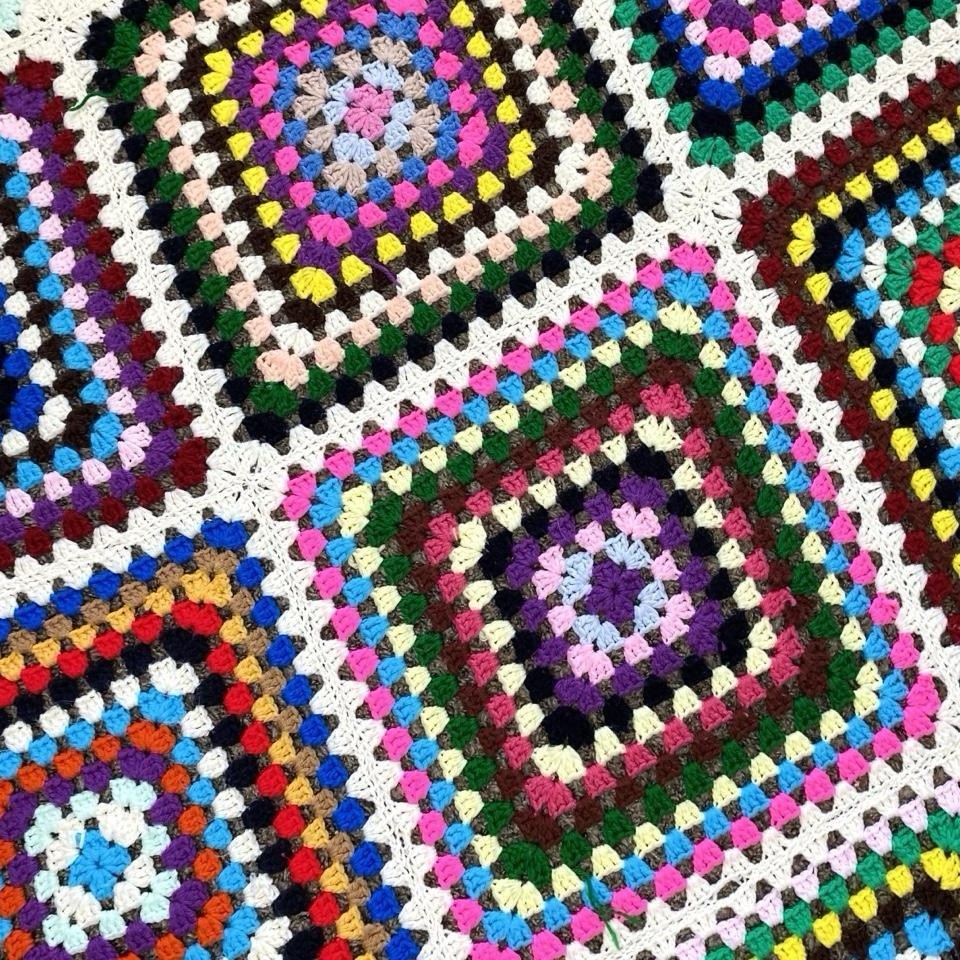 Vintage Handmade Large Colorful Granny Square Crochet Hippie Afghan