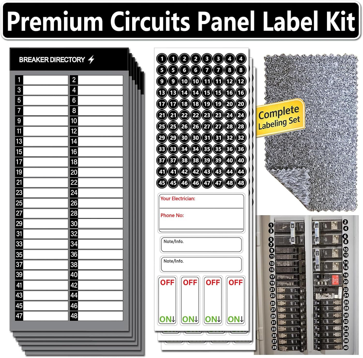 Electrical Panel Labels Kit – 48 Circuit Breaker Stickers, Premium Waterproof Ea