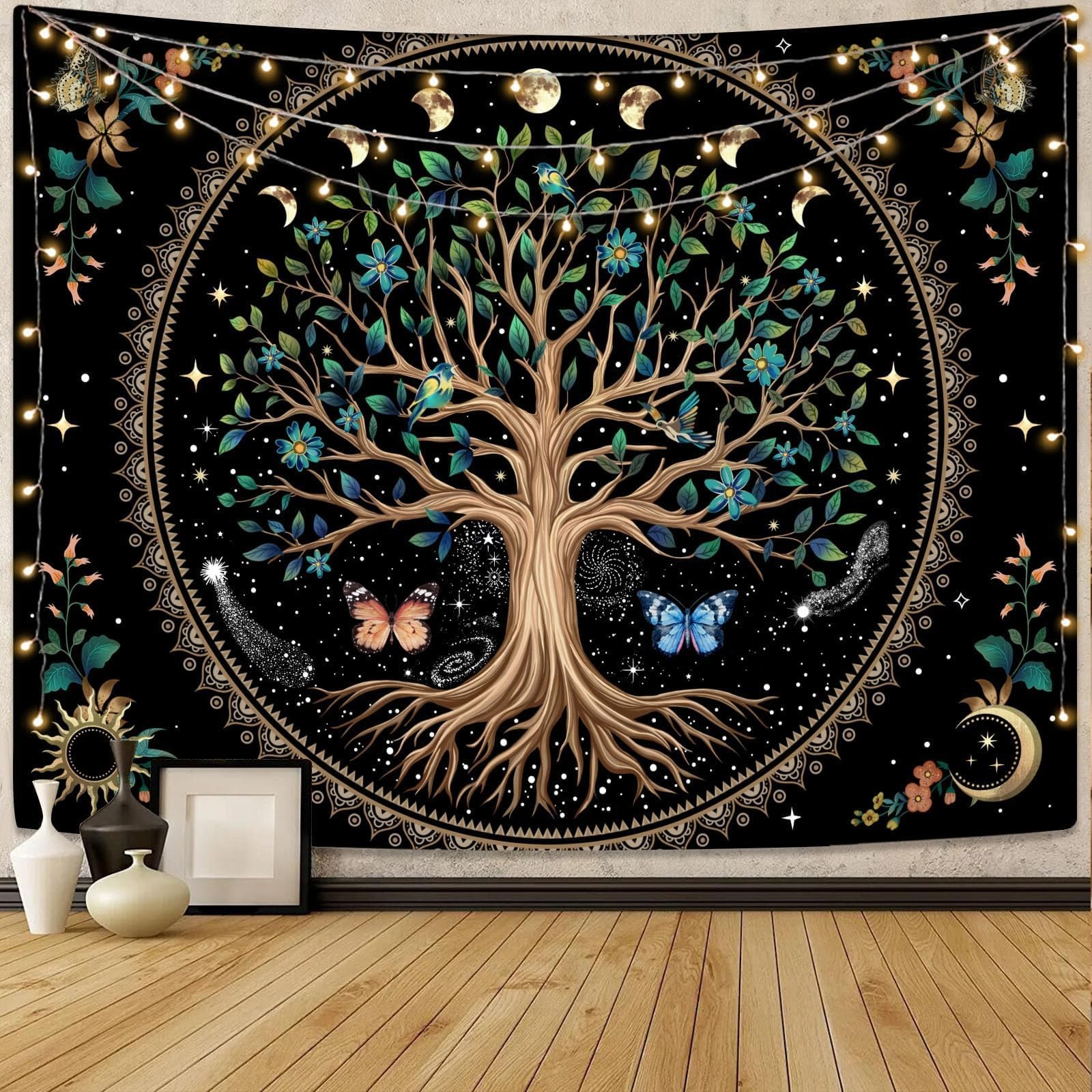 Tree of Life Tapastry Sun and Moon Tapastry Flower Boho Tree Mandala Wall Han…