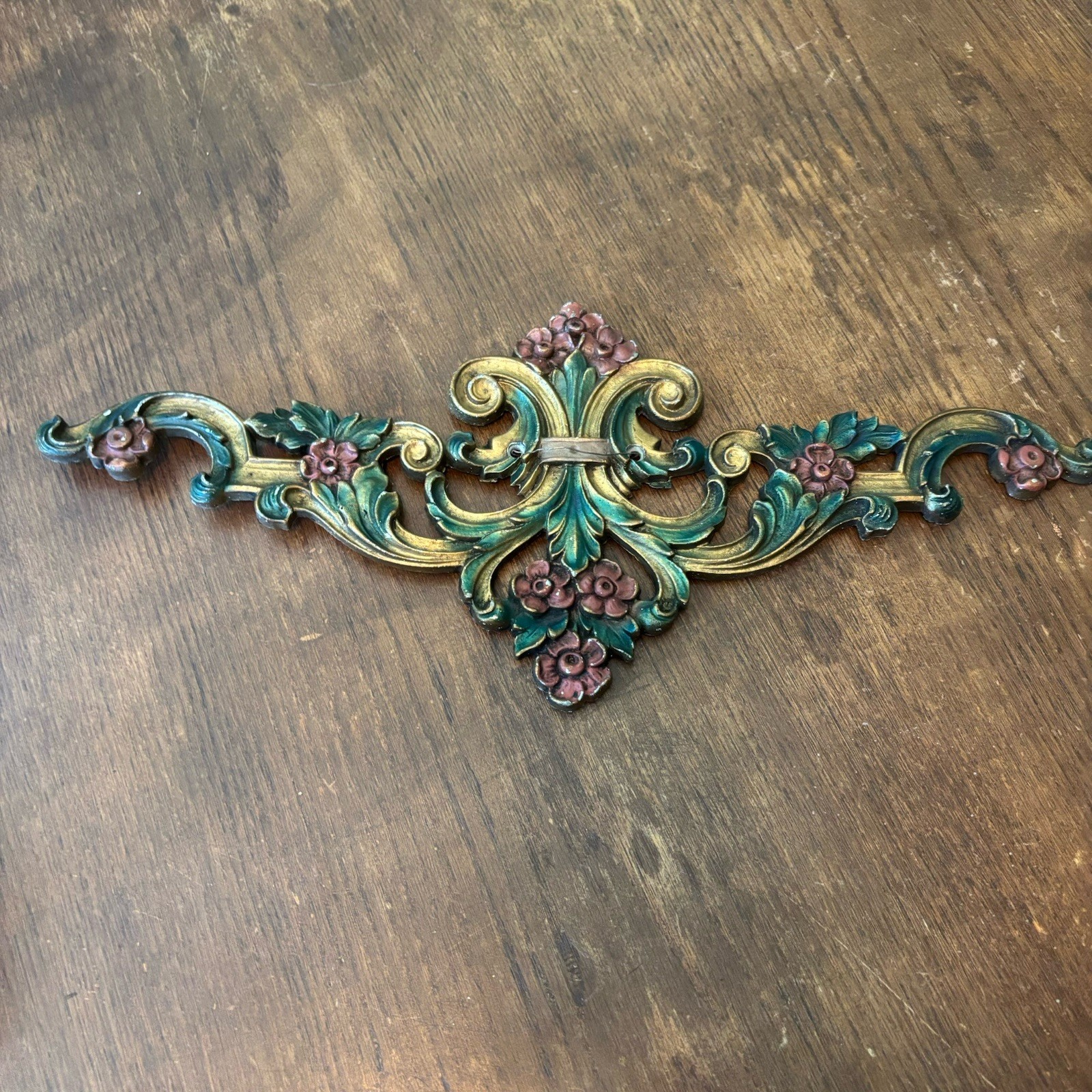 Vintage Metal Rococo Style Wall Pediment Over Door Painted Finish 18″