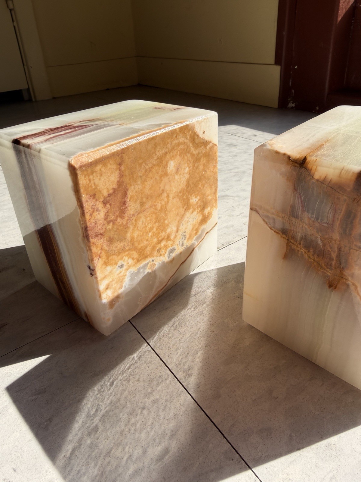 Vintage White Onyx Marble Cube Paperweight Bookend Decor 70’s