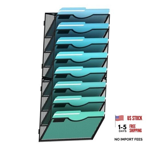 ier Wall File Organizer Hanging Wall File Holder Wall Mount Paper 8-T Black