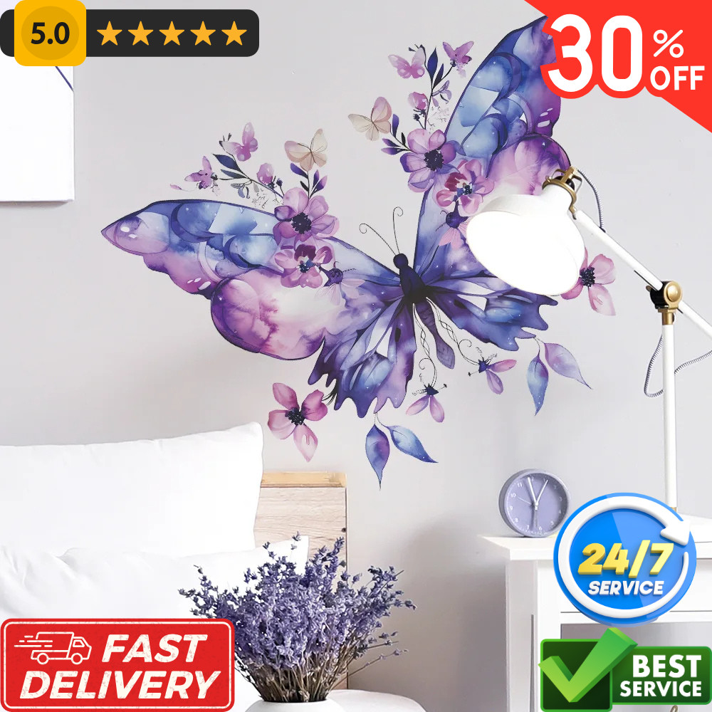 Wall Sticker Flower Butterfly Decal Vinyl Mural Art Girl Room Sticker Home Decor