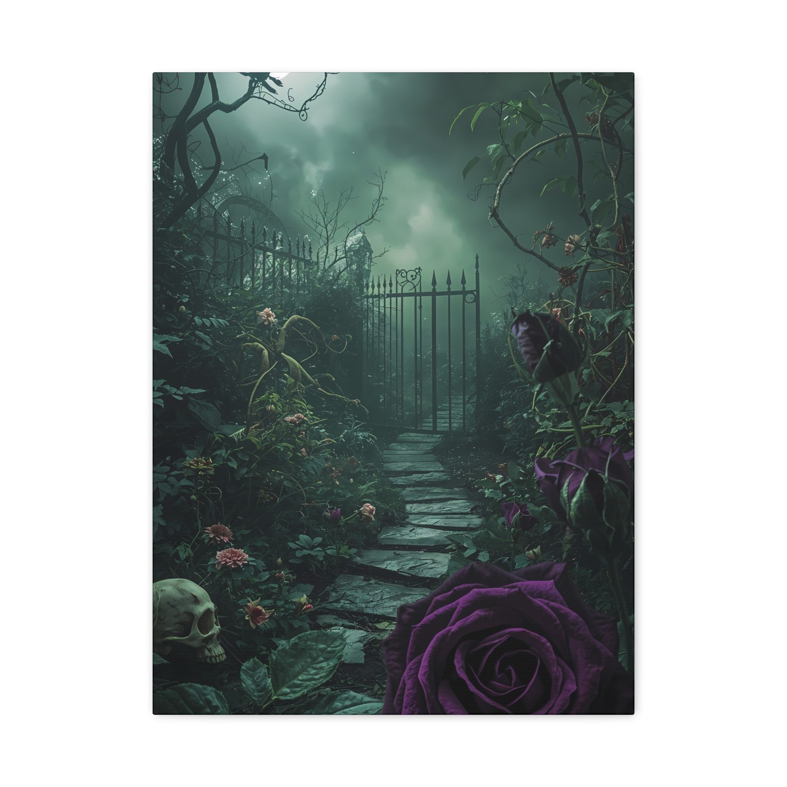 Gothic Poison Garden Canvas Wall Art Dark Fantasy Rose Skull Decor