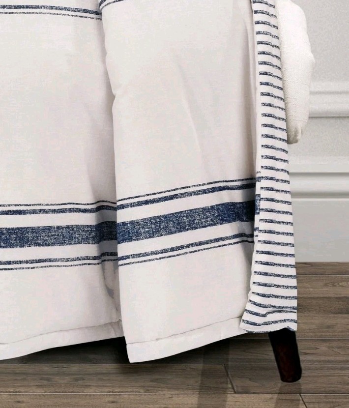 Lush Decor Farmhouse Striped Reversible Cotton Quilted Throw 50″x60″ Navy Stripe