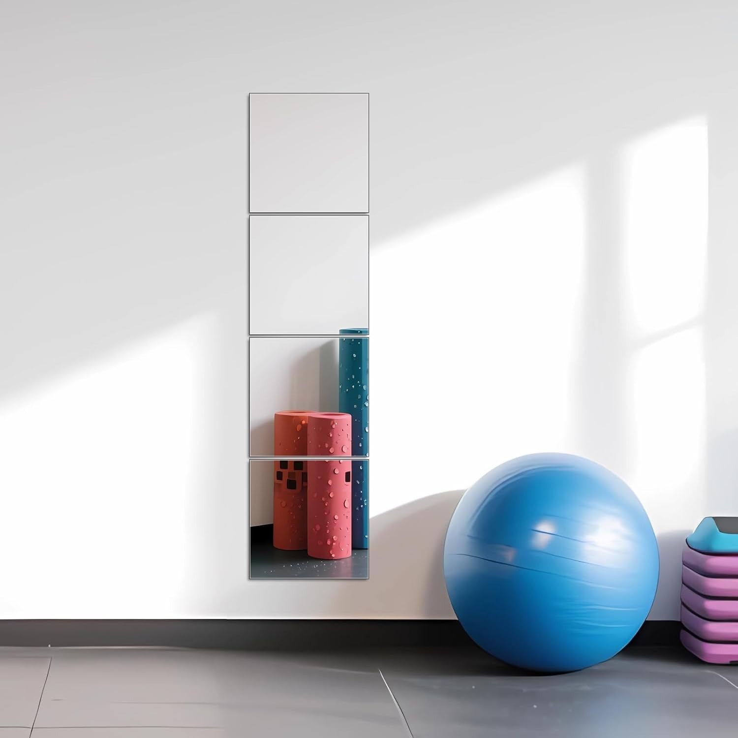 Versatile 2″x2″ Frameless Glass Mirror Tiles – 4pcs for Home & Gym Decor
