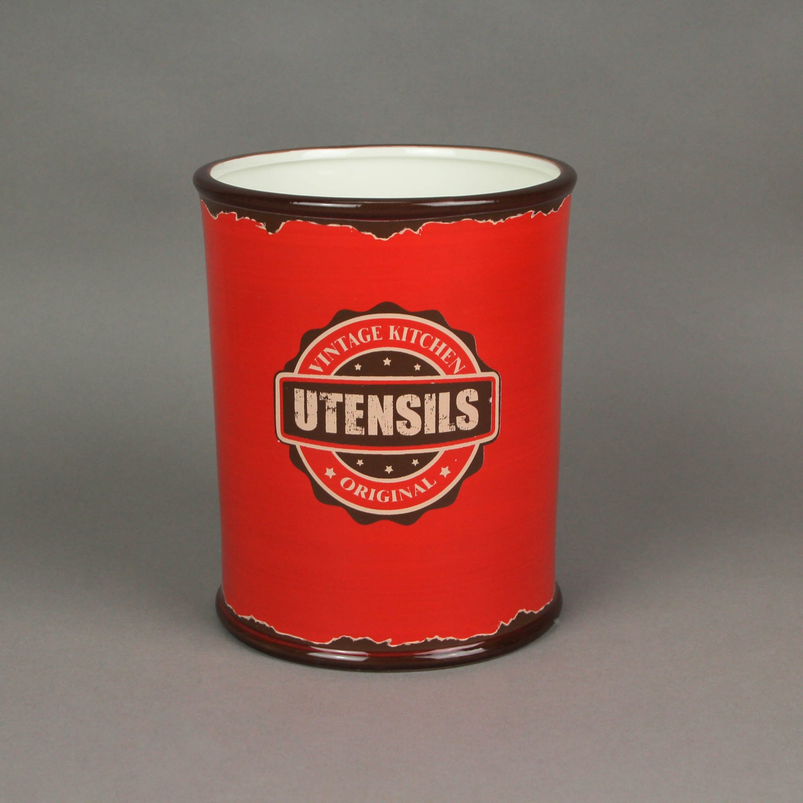Antiqued Finish Ceramic Crock Kitchen Utensil Holder 8 Inches High