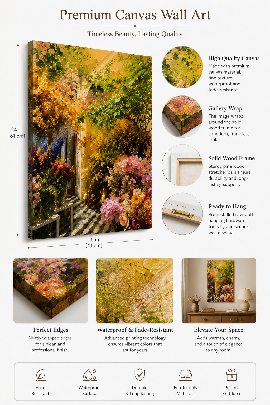 Wallvibe 16×24 Inch Vintage Flower Shop Canvas Wall Art, Painterly Floral Market