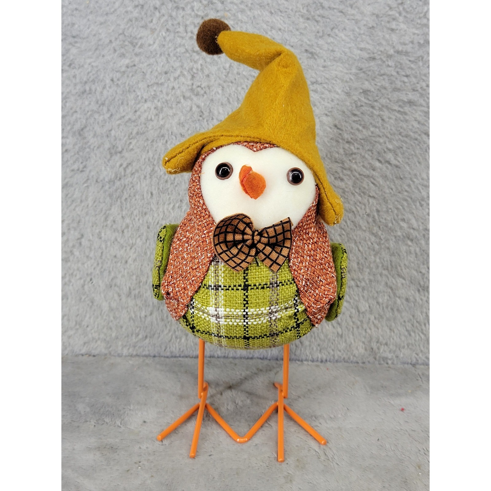 Fall Fabric Bird Figurine Plaid Tweed Burlap Autumn Harvest Decor 8 Inch