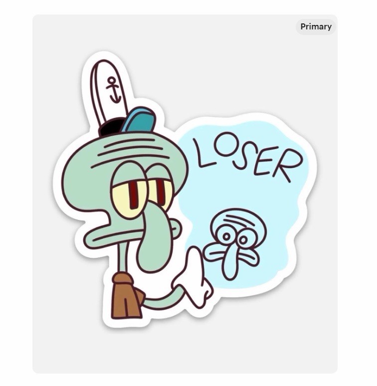 3” SpongeBob Squidward Loser Sticker Matte Finish Dishwasher Safe