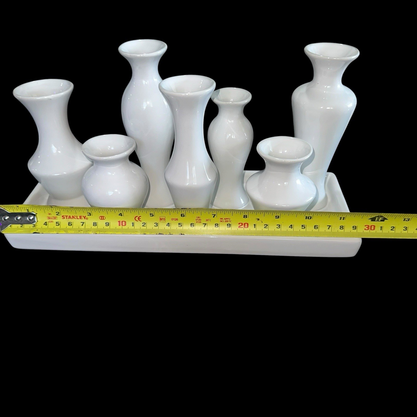 7 Bud Vases Attached Together On The Base, Ceramic Unique Art Deco White